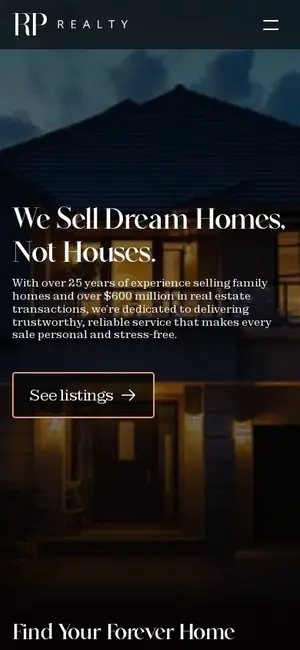 RP Realty website on mobile